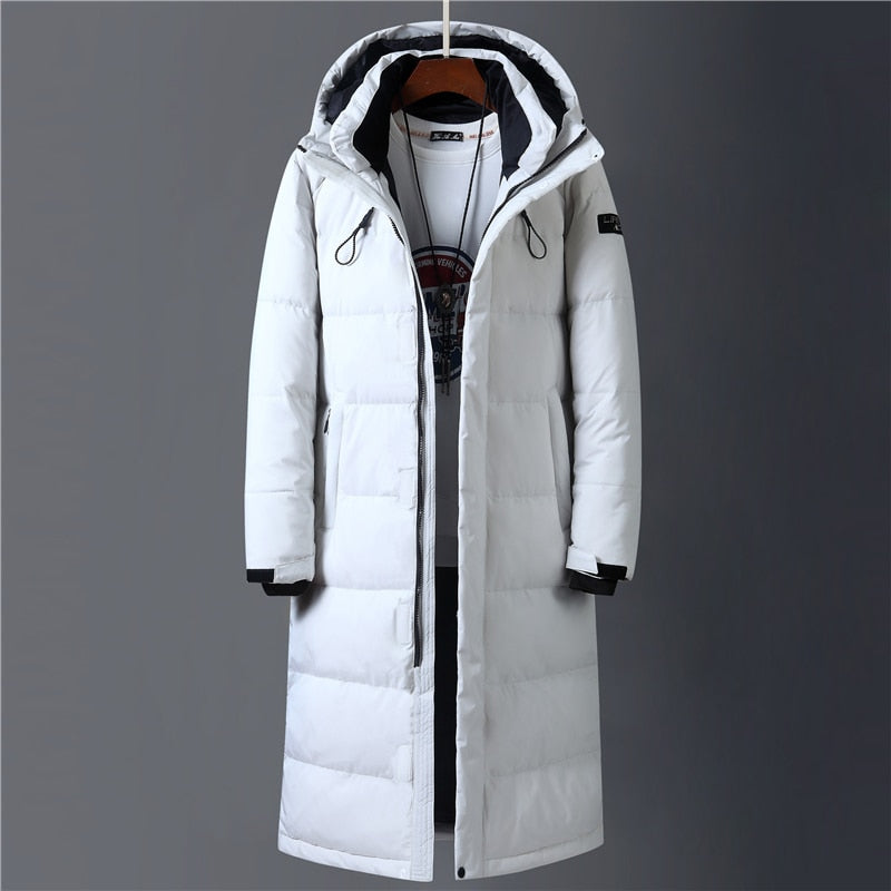 2022 invierno 90% chaqueta de plumón de pato blanco para hombre con capucha moda abrigo de invierno de alta calidad para hombre largo grueso cálido abrigo negro Parkas