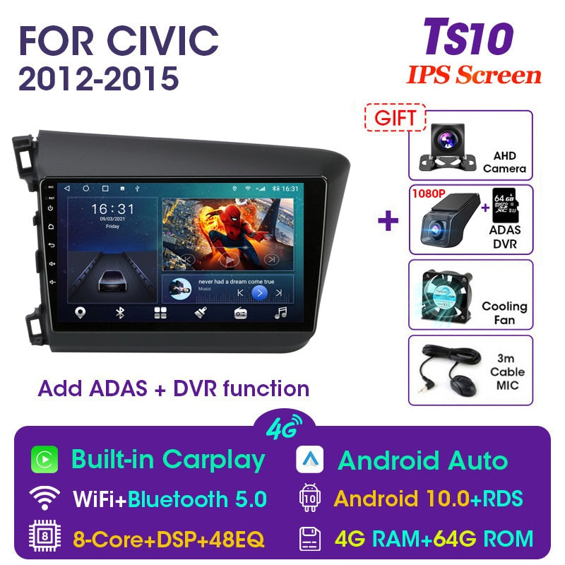 Vtopek 9" 4G Carplay DSP 2din Android 11.0 Autoradio Multimedia Video Player Navigation GPS für HONDA CIVIC 2012-2015 Haupteinheit