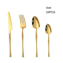 24 teile/los Koreanische Lebensmittel Tragbare Besteck 304 Edelstahl Tisch Gabel Messer Löffel Abendessen Geschirr Gold Geschirr Sets