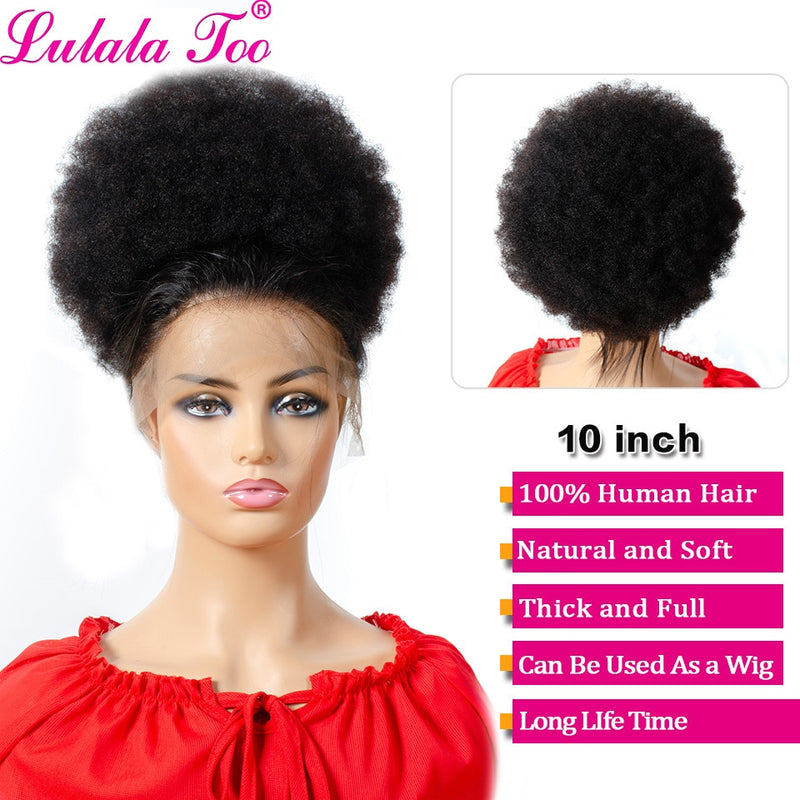 10-Zoll-Afro-Puff-Echthaarknoten Kordelzug-Pferdeschwanz-Menschenhaarteil Kinky Curly Clip In Extensions Yepei-Pferdeschwanz