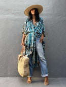 2022 Bikini-Vertuschungen Schwarz Retro Striped Self Belted Damen Sommerkleidung Kimono Kleid Beach Wear Badeanzug Cover Up Q1225