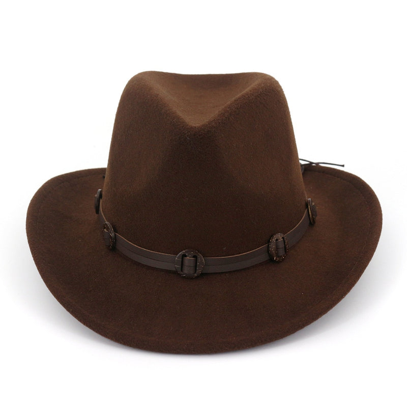 Western Cowboy Cowgirl Fedora Hats with Leather band Men Women Wide Brim Sunhat Felt Jazz Panama cap Trilby Party Fedoras