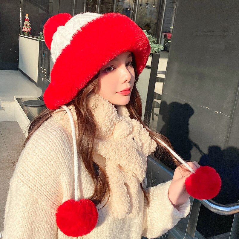 Sparsil Woman Autumn Winter Mink Knit Bomber Hat Thick Female Fluffy Pompom Outdoor Warm Windproof Earflap Trapper Snow Ski Caps