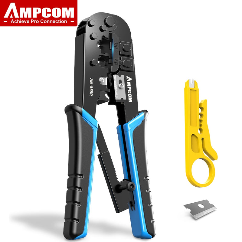 AMPCOM RJ45 Crimper RJ11 RJ45 Crimpzange Ethernet Netzwerk LAN Kabel Crimper Cutter Stripper Zange für 6P 8P RJ-11/RJ-12 RJ-45