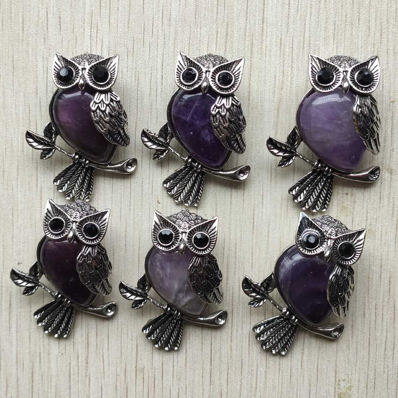 Fashion Vintage copper Plated Owl cute natural tiger eye stone onyx opal pendants for jewelry making wholesale 12pcs/lot free