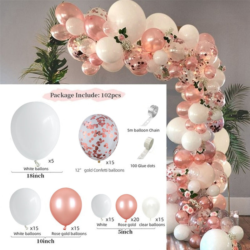 Kit de arco de guirnalda de globos rosa caliente, pegatinas de mariposa, globos de látex de oro rosa cromado para cumpleaños, boda, decoración de fiesta de bienvenida de bebé