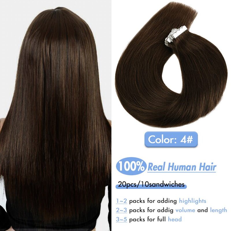 AW Tape In Human Hair Straight Extensions Black Brown Invisible Seamless None Remy Skin Weft European Natural Hair Extension