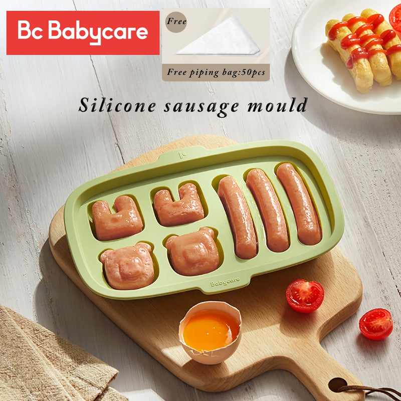 BC Babycare Silicone Cute Shape DIY Sausage Making Mould Reusable Hot Dog Maker Molds Safe Baby Food Supplement Storage BPA Free