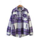 Autumn Winter Plaid Jackets Wool Blend Coat Fashion Button Thick Vintage Casual Office Warm Overshirt Ladies Outwear Chic Tops