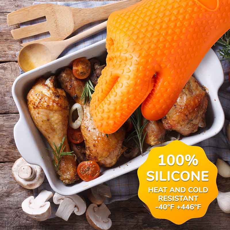 2pcs Food Grade Thick Heat Resistant Silicone Glove BBQ Grill Gloves Kitchen Barbecue Oven Cooking Mitts Grill Baking Gloves