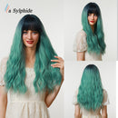 La Sylphide Kunsthaar Perücken Cosplay Perücke Lange Welle Wurzel Schwarz Ombre Pink für Frau Hitzebeständige Faser Tägliche Party Perücke