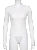 Rapwriter Casual Wave Line Ribbed V-Neck Long Sleeve Crop Top Basic Solid T-Shirt Girl 2023 Streetwear Stretch Tee Shirt femme