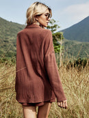 2022 Sommer-Strand-Freizeit-Knopf-weißer Frauen-Anzug-Baumwollleinen-zweiteiliges Langarm-Hemd-Kurzschluss-Outfits