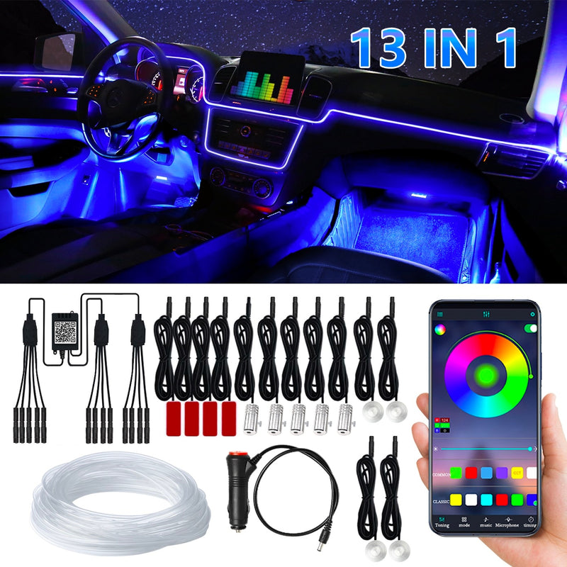 Auto Atmosphäre Licht Ambient Innendekoration App Sound Control Wireless RGB Neon Led Strips Auto Flexible Lampen