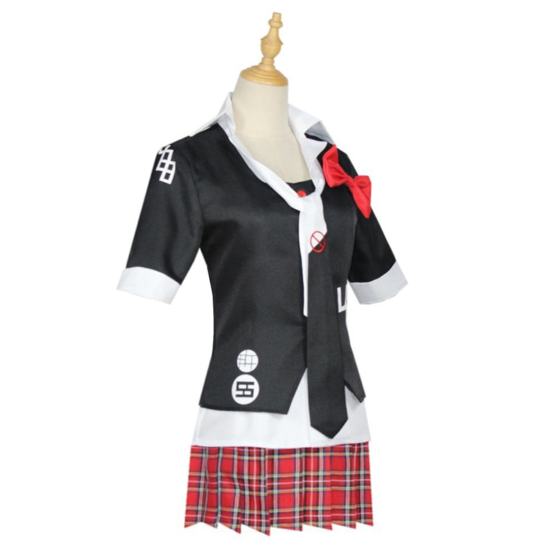 Disfraz de Cosplay de Anime Danganronpa, uniforme de Enoshima Junko, ropa de trabajo de café, Falda corta, peluca trenzada de doble cola