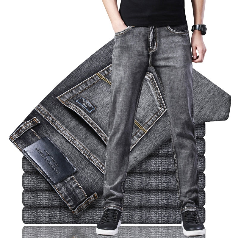 2022 Gerade Herren Klassisch Blau Schwarz Grau Denim Elastische Regular Fit Herren Stretch Jeans Business Casual Style Hosen