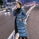 FTLZZ Damen doppelseitige lange Daunenjacke Winter 90% weißer Entendaunenmantel zweireihiger warmer Parkas Schnee Outwear