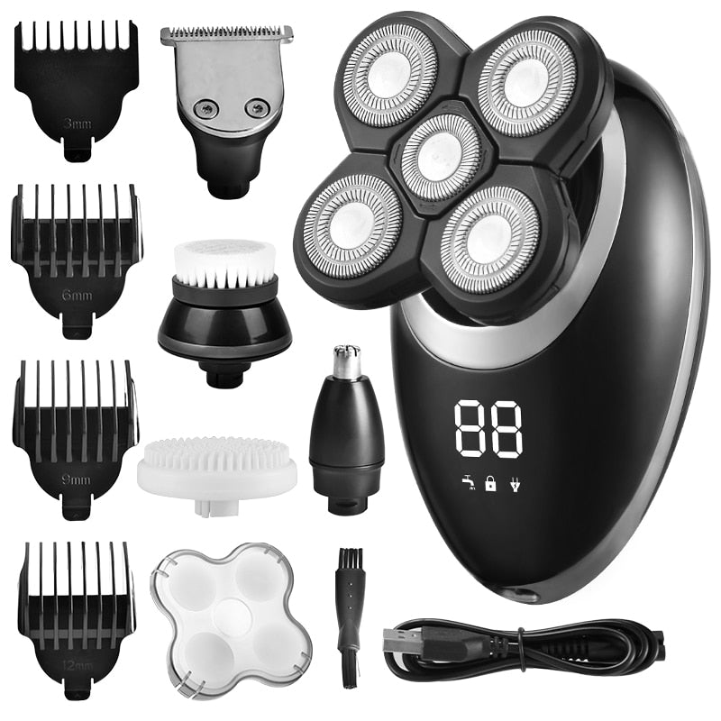 Afeitadora eléctrica resistente al agua IPX7 para hombres, recortadora de pelo para Barba, máquina de afeitar recargable para cabeza calva, Kit de aseo con pantalla LCD
