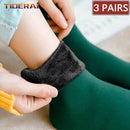 3 Paar/Set Damen Winter Warme Socken Verdicken Thermische Nylon Einfarbige Socken Weicher Schnee Samt Stiefel Boden Schlaf Schwarze Socke