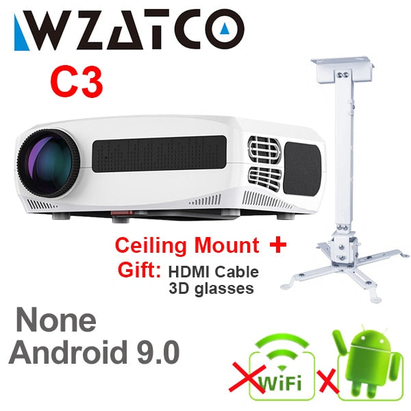 WZATCO C3 4D Keystone LED Proyector 4K Android 10.0 WIFI 1920 * 1080P Proyector de cine en casa 3D Media Video player Game Beamer