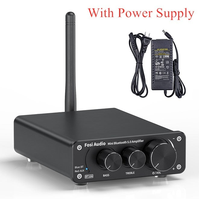 Fosi Audio Bluetooth 2 Channel Sound Power Stereo Amplifier TPA3116D2 Mini HiFi Digital Amp for Speakers 50W BT10A Treble &amp; Bass