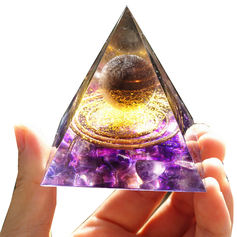 Handgemachte Orgonit-Pyramide 60 mm rauchige Kristallkugel mit Amethyst Reiki Energieheilungsmeditation Orgonpyramide Sammlung
