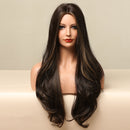 LOUIS FERRE Ombre Black Brown Cosplay Synthetic Wigs Long Middle Part Wavy Natural Hair Wig For Black Woman Afro Heat Resistant