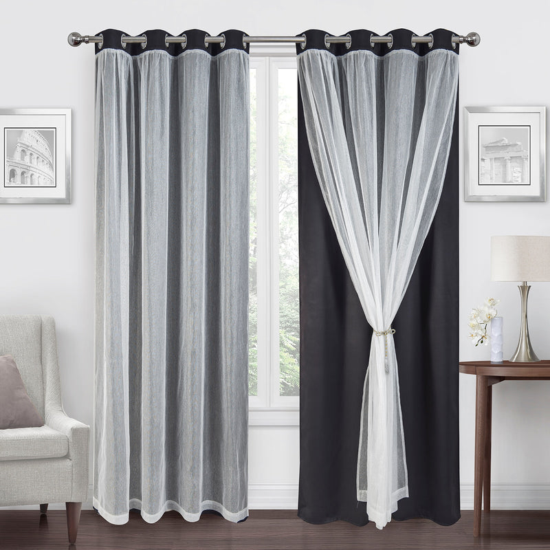 White Sheer Voile and Blackout Curtains Assembled Grommet Mix and Match Curtains for Living Room W52xH84 Inch Set of 2 Panels