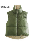 Willshela Women Reversible Gilet Jacket Sleeveless Puff Vest High Collar Fashion Casual Streetwear Woman Waistcoat Tops veste
