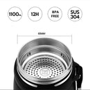 1100 ml/650 ml Tragbare Doppel-Edelstahl-Isolierflasche Kaffee Tee Thermoskanne Sport-Reisebecher Große Kapazität Thermocup