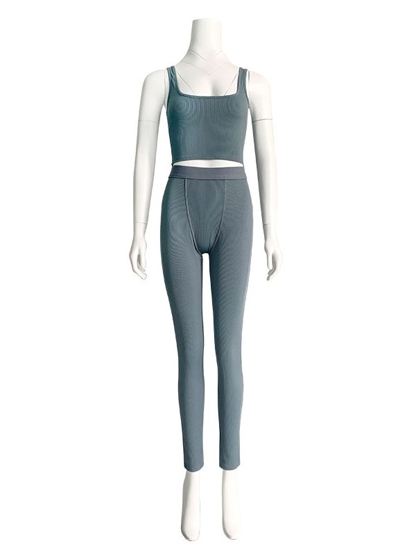 2021 High Stretch Solid Color Yoga Set Sleeveless Crop Top +Short Gym Leggings Women Tracksuit Running Sportwear 2 Piece Set