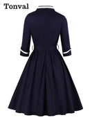 Tonval estilo Vintage abrigo cinturón elegante plisado otoño vestido mujer 2022 invierno bata mujer 3/4 manga vestidos de algodón