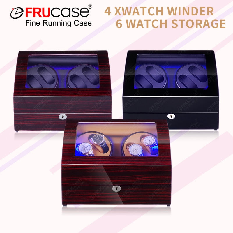 FRUCASE Watch Winder para relojes automáticos Nueva versión 4+6 Caja de reloj de madera Relojes Colector de almacenamiento