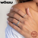 WOSTU Einfacher Ring 100% 925 Sterling Silber Schimmernder Wunsch Stapelbarer Ring Für Frauen Hochzeit Original Modeschmuck Geschenk