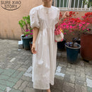 Women Long Dress 2023 Summer Casual O-neck Puff-Sleeve Oversize Dots Elegant Female Dress Ladies Loose Vestidos Femme 9941
