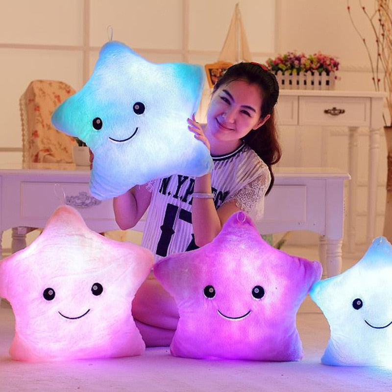 Almohada luminosa de juguete creativo de 34CM, cojín de estrellas de colores brillantes de peluche suave, juguetes de luz Led, regalo para niños y niñas