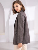Colorfaith New 2022 Plaid Zweireiher Taschen Formelle Jacken Kariert Winter Frühling Damen Blazer Oberbekleidung Tops JK7113