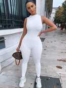 Kliou neuer Overall Damen elastisch hoch lässig Fitness sportlich Strampler ärmellos Reißverschluss Activewear Skinny Sommeroutfit