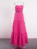 Strapless Crop Tops And A Line High Waist Skirt for Women Summer Wear Ruffled Pleated Sleeveless