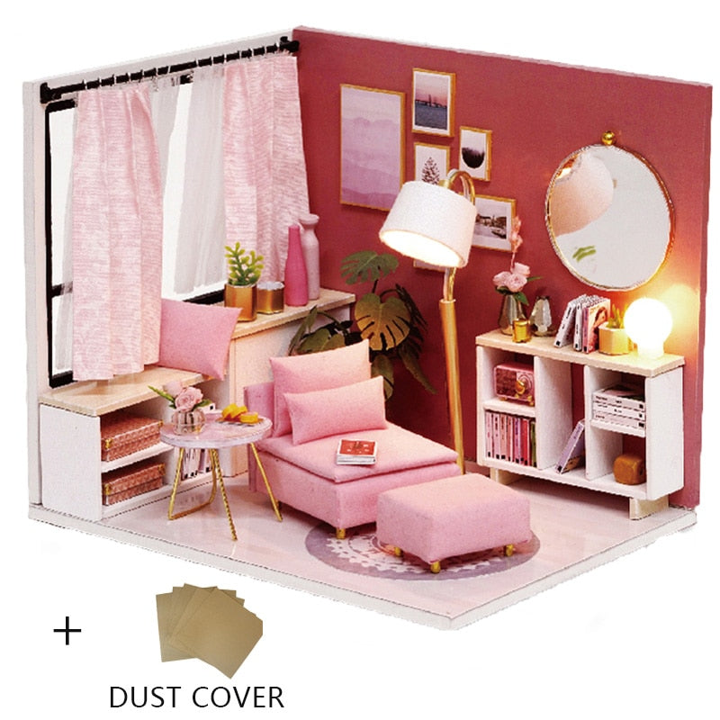 Diy Dollhouse Wooden Miniatures Doll House Furniture LED Lights House Building Kit Toys for Children Birthday Gifts