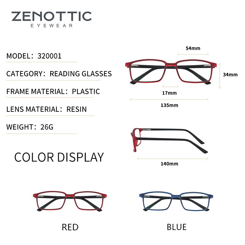 ZENOTTIC Anti Blue Light Blocking Reading Glasses For Men Women Square Full Frame Frame Antireflective Coated Non Spherical Lens