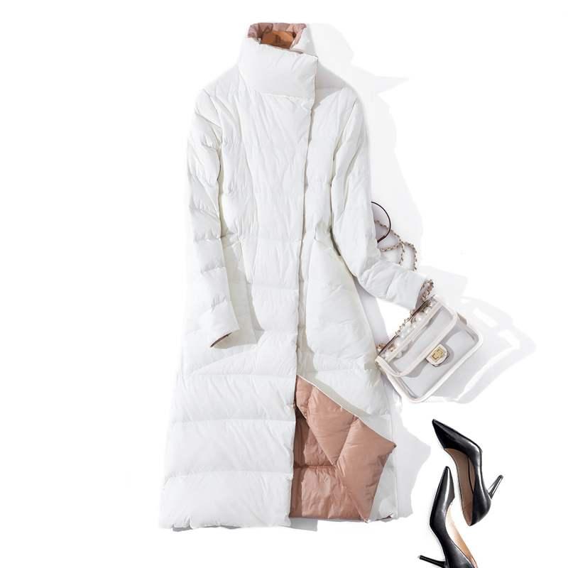 FTLZZ 5XL Damen Doppelseitige Daunenjacke Weiße Entendaunenjacke Winter Zweireiher Warme Parkas Schnee Outwear