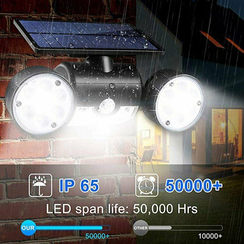 WAKYME 30 LED Solarlicht Wasserdichter PIR-Bewegungssensor Wandleuchte Solarbetriebener verstellbarer Winkel Dual Head Gartenstrahler