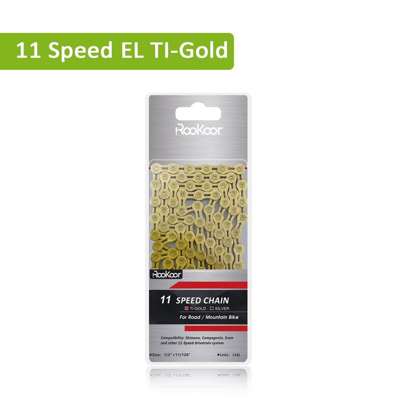 Rookoor 6 7 8 9 10 11 Speed Bicycle Chain Titanium Plated Gold TI-Gold Silver Road Mountain Bike MTB EL Hollow Chains 116 Links