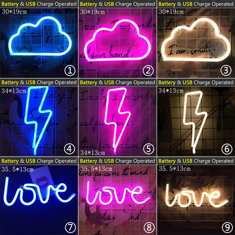 LED Cloud Design Neon Sign Night Light Art Decorative Lights Plastic Wall Lamp for Kids Baby Room Holiday Lighting Xmas Party