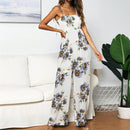 New Sunflower Printed Strap Jumpsuit Women High Waist Strampler Boho Yellow Spaghetti Strap Wide Leg Pants Summer Jumpsuits Ladies