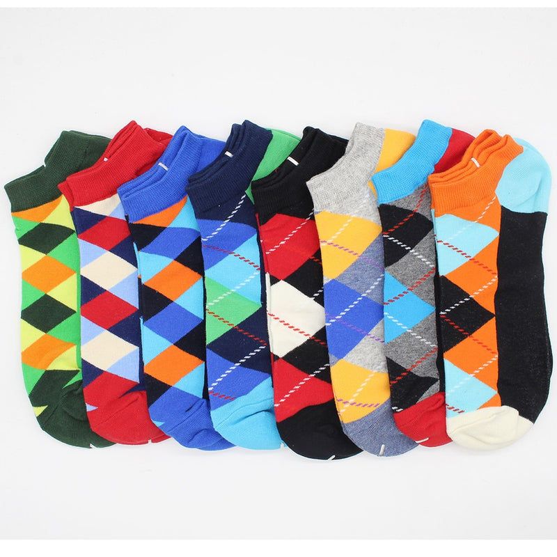 6-12 Pairs Novelty Funny Casual Ankle Socks Fashion Colorful Harajuku Fruit Animal Grid Cotton Men Socks Slippers