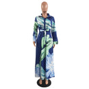 Frühling Herbst Camouflage Lange Kleider Damen Langarm Schlank Maxi Bodenlanges Kleid Kausales Umlegekragen Button Up Hemdkleid