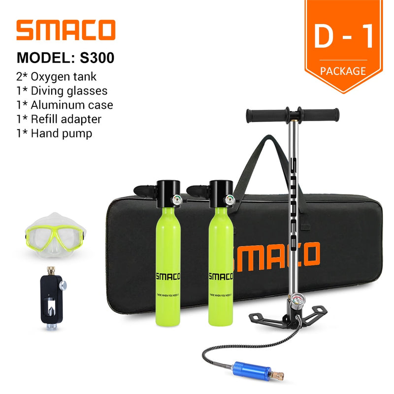 SMACO Mini-Tauchflaschenausrüstung, Tauchflasche mit 8-Minuten-Fähigkeit, 0,5-Liter-Kapazität mit nachfüllbarem Design
