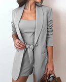 Frauen eleganter Blazer Sets Herbst formelle Bürodame OL Shorts Top Sets Solide Top &amp; Blazer Mantel &amp; Shorts Sets